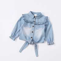 Summer shirt cotton girls clothes casual ruffles denim blouse kids toddler baby girls long sleeve tops children outwear spring