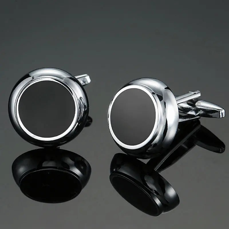 Classic design men's French shirt cuff button high quality copper silvery metallic Black Enamel CuffLinks