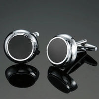 Classic design men's French shirt cuff button high quality copper silvery metallic Black Enamel CuffLinks