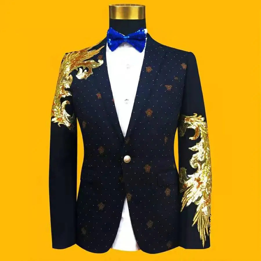 Brilliant Wedding Ceremony Singers Banquet Tuxedo Hosts Fashion Segments Brilliant Male Deep Blue Suit