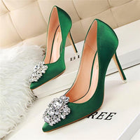 Fashion Flower Style Woman Wedding Bridal Shoes Sexy Pointed Toe Women Pumps Fashion Solid Silk Shallow High Heels 10cm Shoes