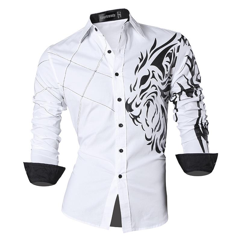 Sportrendy Men&#39;s Shirt Dress Casual Long Sleeve Fashion Dragon Stylish JZS091 Black