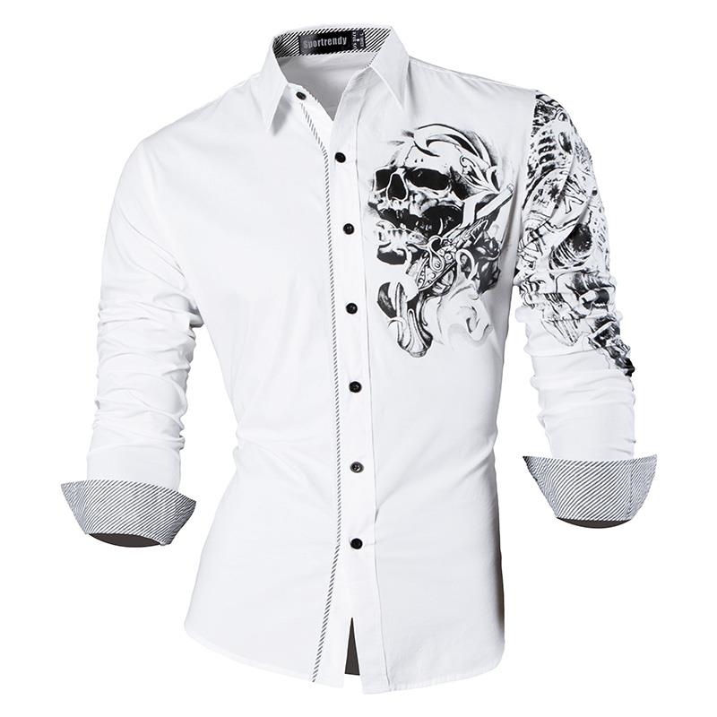 Sportrendy Men&#39;s Shirt Dress Casual Long Sleeve Fashion Dragon Stylish JZS091 Black