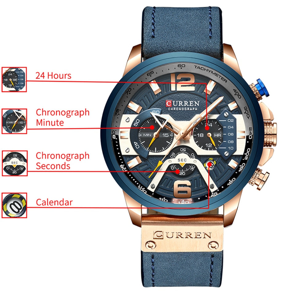 CURREN Blue Watches Top Brand Luxury Men Sport Watch Quartz Clock Man Casual Military Waterproof Wrist Watch Relogio Masculino