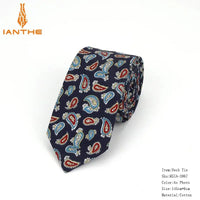 Brand New 100% Cotton Men's Paisley Print Neck Ties For Men Necktie Narrow Slim Skinny Cravate Narrow Flower Neckties Corbatas