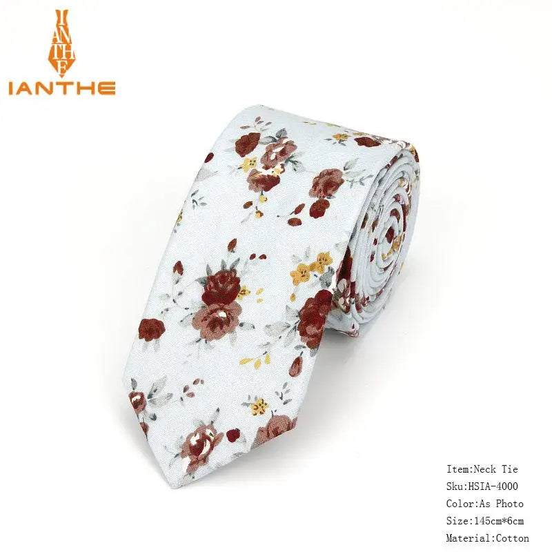 Brand New 100% Cotton Men's Paisley Print Neck Ties For Men Necktie Narrow Slim Skinny Cravate Narrow Flower Neckties Corbatas