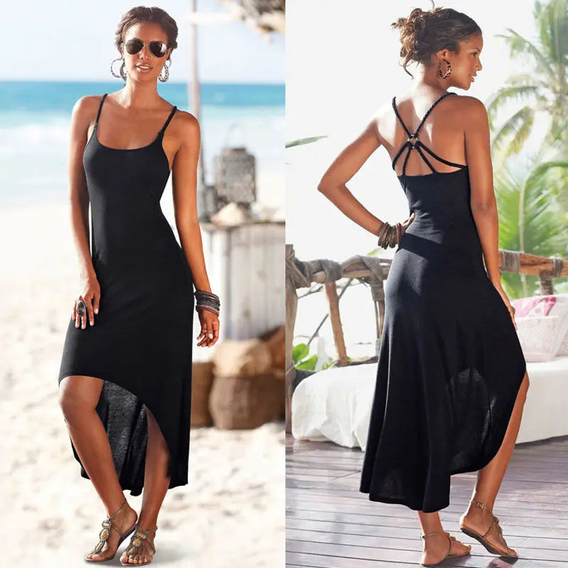 New Hot Sale Womens Summer sexy strap Evening Cocktail Party Backless Beach Long Maxi Dress black Beach Dresses