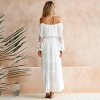 Women Strapless Long Sleeve Loose White Beach Dress Sexy Off Shoulder Lace Boho Women Maxi Dress