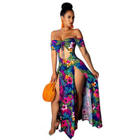 2019 Sexy Print Slit Women Maxi Dresses Summer Strapless Long Dress