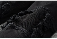 Sokotoo Men's black patchwork stretch denim biker jeans for motorcycle Slim fit skinny ripped pencil pants