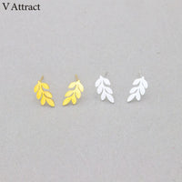 V Attract Stainless Steel Cute Leaf Stud Earrings Lady Jewelry  Bijoux acier Inoxydable Femme	Pendiente