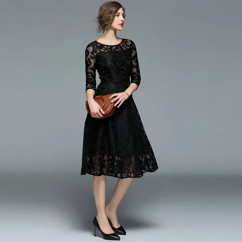 Borisovich New 2018 Spring Fashion England Style Luxury Elegant Slim Ladies Party Dress Women Casual Lace Dresses Vestidos M107