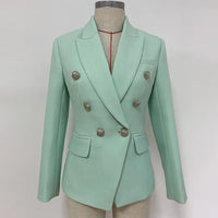 HIGH STREET 2024 Classic Baroque Designer Jacket Women's Metal Lion Buttons Double Breasted Textured Blazer Mint Green