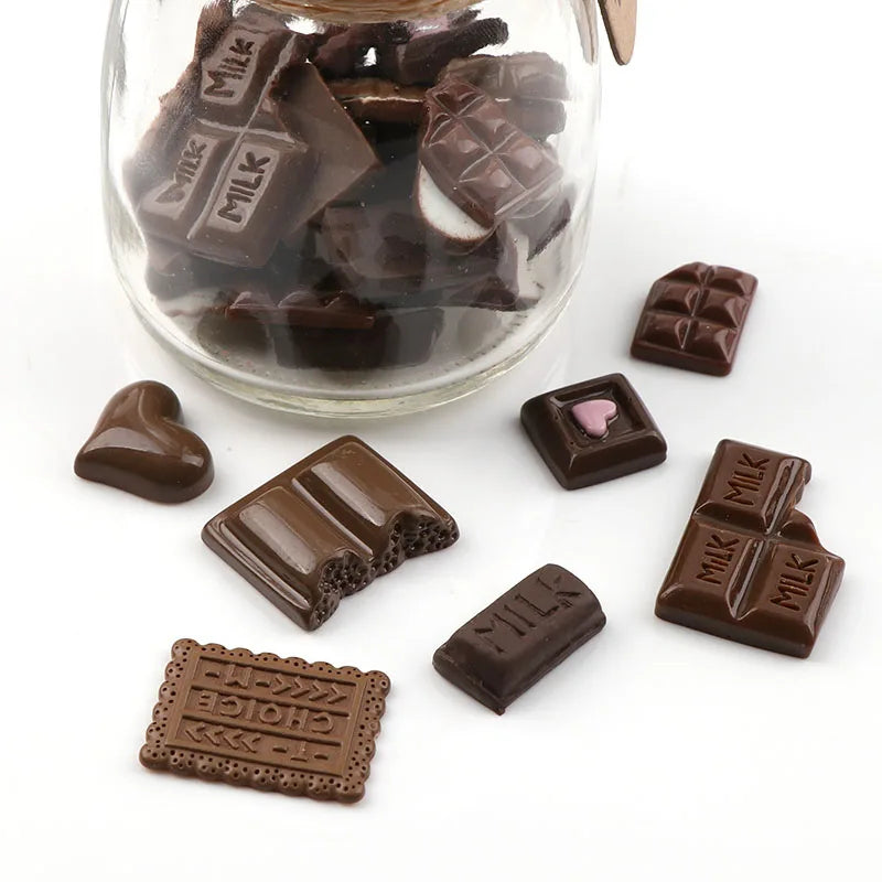 30PC Chocolate Resin Flatback Flat Back Cabochon Kawaii DIY Resin Craft Decoration Miniature Resin Cream Bread Food For Phone