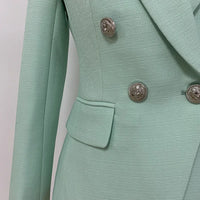 HIGH STREET 2024 Classic Baroque Designer Jacket Women's Metal Lion Buttons Double Breasted Textured Blazer Mint Green