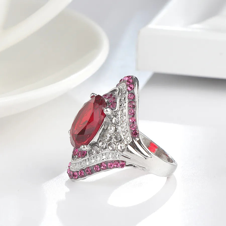Wbmqda Fashion New Silver Color Ring With Red Stones For Women Vintage Crystal Zircon Fashion Luxury Party Engagement Jewelry