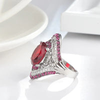 Wbmqda Fashion New Silver Color Ring With Red Stones For Women Vintage Crystal Zircon Fashion Luxury Party Engagement Jewelry