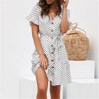 Aachoae Sexy Women Summer Beach Dress Casual Short Sleeve Polka Dot Dress