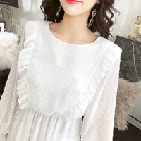 BGTEEVER Ruffles Polka Dot Women Chiffon Dress Elastic Waist Flare Sleeve Female Long Vestidos A-line White Dress 2019