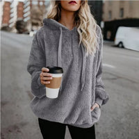 Winter Women Sherpa Hoodies Oversized Fleece Hooded Pullover Loose Fluffy Coat Warm Streetwear Hoodies