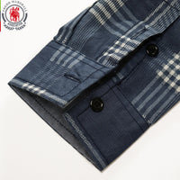 Fredd Marshall 2021 Men Long Sleeve Patchwork Plaid Denim Dress Shirt 100% Cotton Male Business Social Shirts Brand Men Clothing