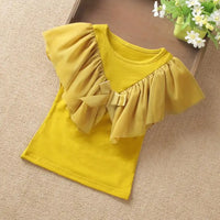 Summer Girls Blouse Kids Shirts Short Sleeve White Yellow Ruffles School Girl Tops Baby Toddler Teen Children's Clothing JW3824A