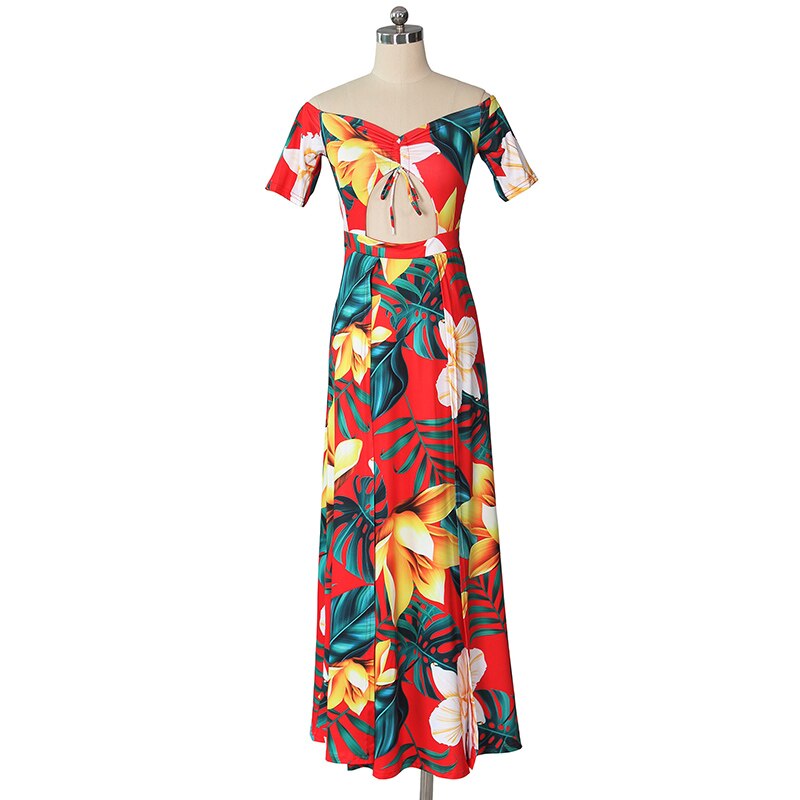 2019 Sexy Print Slit Women Maxi Dresses Summer Strapless Long Dress