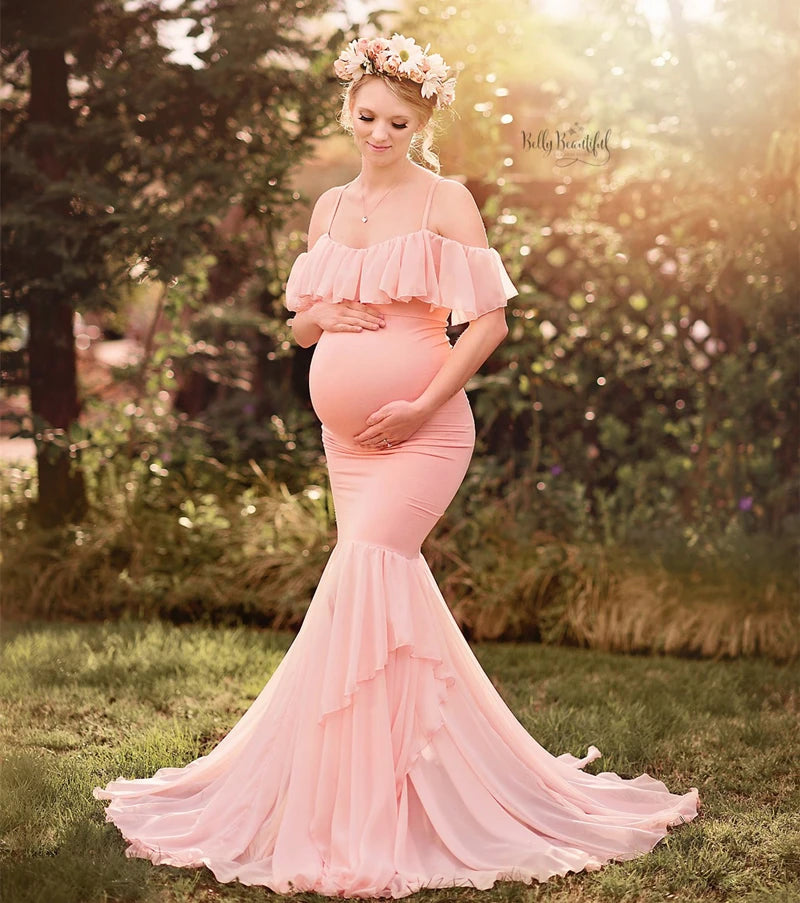 Mermaid Maternity Dresses For Photo Shoot Pregnant Women Pregnancy Dress Photography Props Sexy Off Shoulder Maxi Maternity Gown