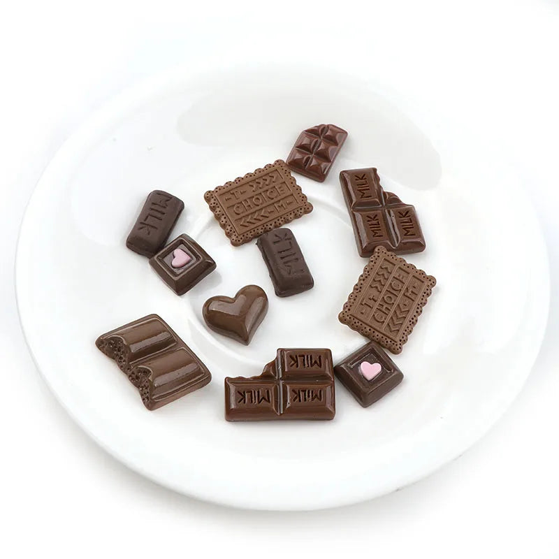 30PC Chocolate Resin Flatback Flat Back Cabochon Kawaii DIY Resin Craft Decoration Miniature Resin Cream Bread Food For Phone