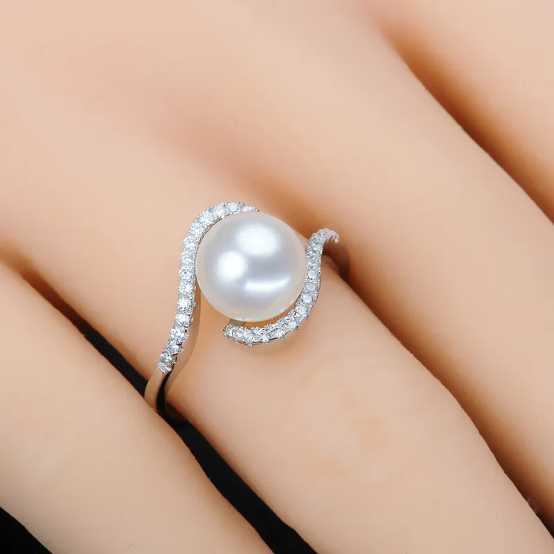 ZHBORUINI 2019 Fashion Pearl Ring Natural Freshwater Pearl Jewelry Zircon Ring 925 Sterling Silver Jewelry For Women Gift