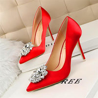 Fashion Flower Style Woman Wedding Bridal Shoes Sexy Pointed Toe Women Pumps Fashion Solid Silk Shallow High Heels 10cm Shoes