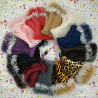 Female Rabbit Hair Wrist Gloves Fingerless Computer Typing Mittens Winter Women Suede Leather Warm Thick Cashmere Gloves G58