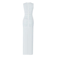 High Quality White Sleeveless Tassel Hollow Out Bodycon Rayon Bandage Dress Evening Party Sexy Dress