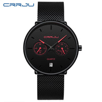 Mens Watches CRRJU Full Steel Casual Waterproof Watch for Man Sport Quartz Watch Men&#39;s Dress Calendar Watch Relogio Masculino