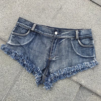 2022 Summer Women Beach Sexy Low Waist Tassel Denim Short Jeans Mini Skinny Club DJ Dance New