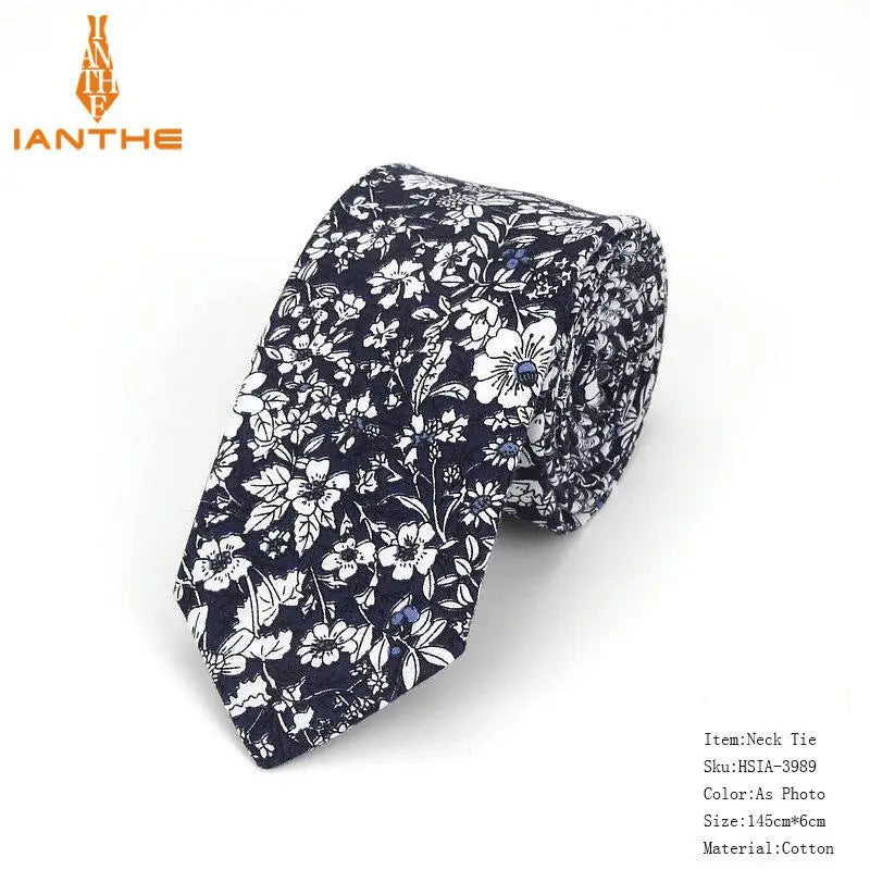 Brand New 100% Cotton Men's Paisley Print Neck Ties For Men Necktie Narrow Slim Skinny Cravate Narrow Flower Neckties Corbatas