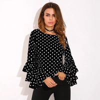 Polka Dot Shirts Women Retro Summer Blouse Ruffles Long Sleeve Casual Chiffon Ladies Tops 2023 Fashion Clothing Blusas S-5XL