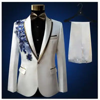 Sequins Men Suit Stage Singers Performance Embroidery Host Formal Wear Emcee Spring Shiny