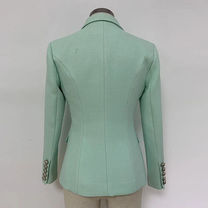 HIGH STREET 2024 Classic Baroque Designer Jacket Women's Metal Lion Buttons Double Breasted Textured Blazer Mint Green