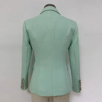 HIGH STREET 2024 Classic Baroque Designer Jacket Women's Metal Lion Buttons Double Breasted Textured Blazer Mint Green