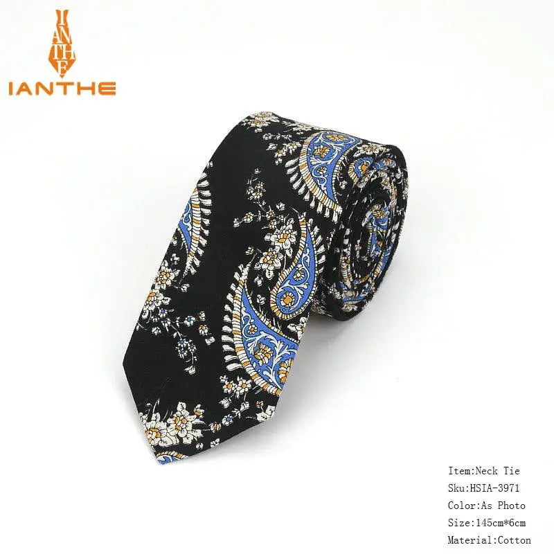 Brand New 100% Cotton Men's Paisley Print Neck Ties For Men Necktie Narrow Slim Skinny Cravate Narrow Flower Neckties Corbatas