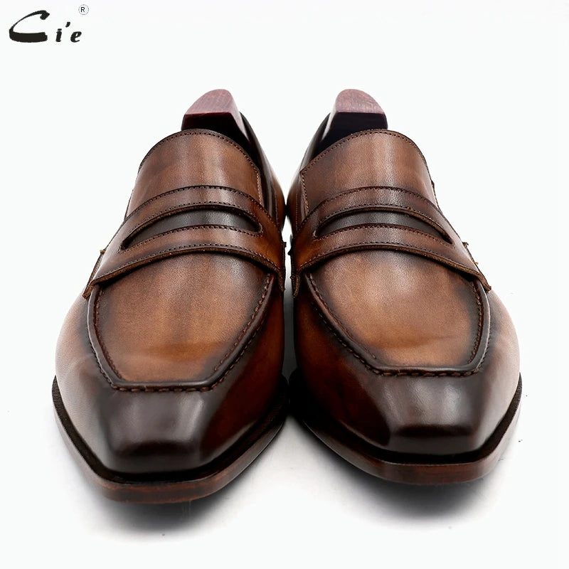 cie square toe patina hand-painted calf leather bespoke leather men shoe handmade calf leather breathable men's boat loafer LO05
