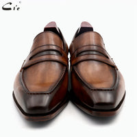 cie square toe patina hand-painted calf leather bespoke leather men shoe handmade calf leather breathable men's boat loafer LO05