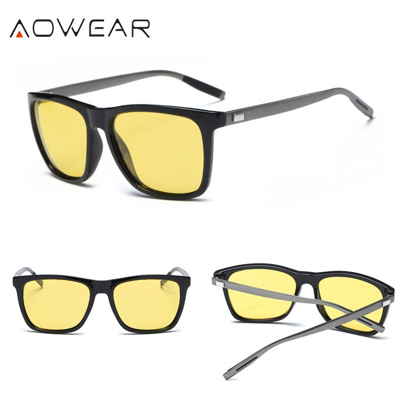 AOWEAR HD Night Vision Glasses Men Aluminium Yellow Lens Sunglasses Men Polarized Night Safe Driving Goggles Oculos Gafas De Sol