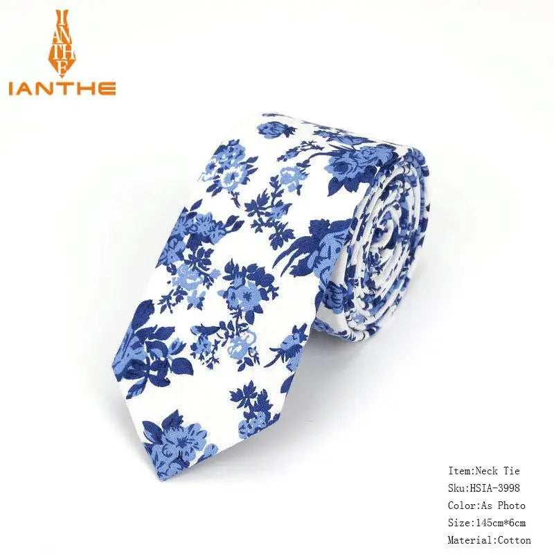 Brand New 100% Cotton Men's Paisley Print Neck Ties For Men Necktie Narrow Slim Skinny Cravate Narrow Flower Neckties Corbatas
