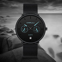 Mens Watches CRRJU Full Steel Casual Waterproof Watch for Man Sport Quartz Watch Men&#39;s Dress Calendar Watch Relogio Masculino