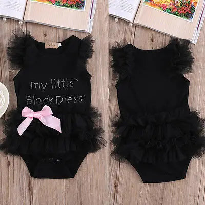 Citgeet Black Kids Baby Girls Clothes Lace Tulle Ruffles Bow Cotton Romper Jumpsuit Outfits Summer Clothing