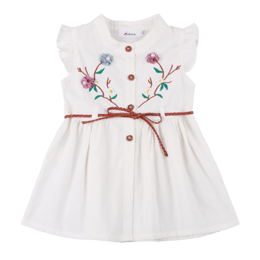 Children Summer Sleeveless Girls Cute Sweet Cotton Vest Flower Peach Embroidered Princess Dress