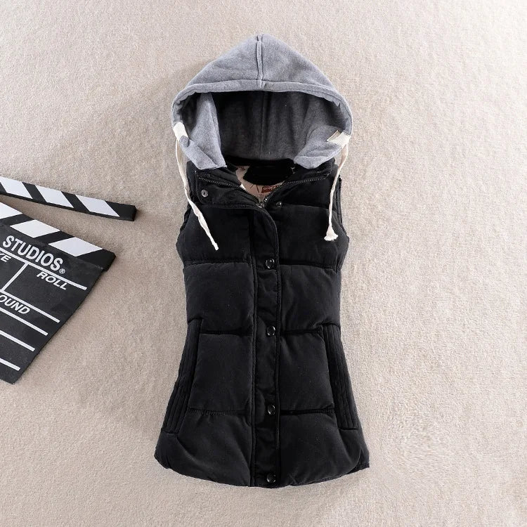 MyNewIn Warm Vest  Autumn Winter Women Casual Sleeveless Hooded Cotton Jacket Coral Velvet Female Coat Large Size 4XL Waistcoat