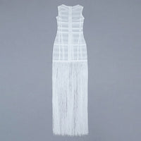 High Quality White Sleeveless Tassel Hollow Out Bodycon Rayon Bandage Dress Evening Party Sexy Dress